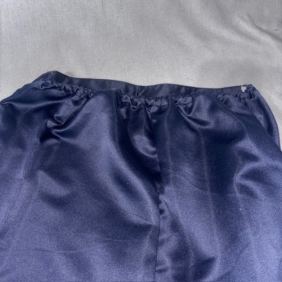 Vintage Made in Japan Floral Kimono Pajama Set Blue Navy Satin Loungewear Medium - Picture 7 of 8